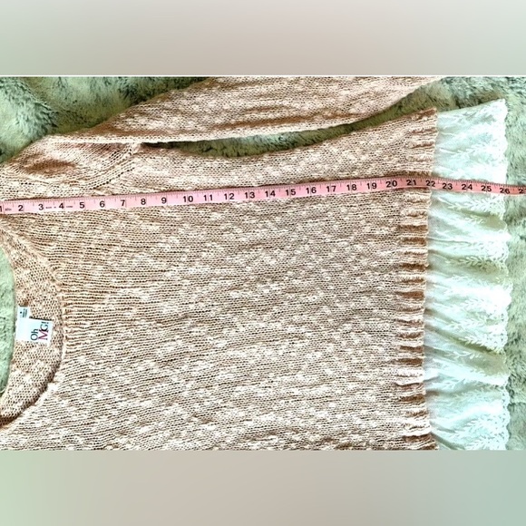 OhMG! Peachy Pink Light Sweater Knit Top White Lace Layered look,Pretty,… - Picture 6 of 6